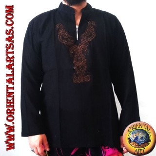 Maglia caftano a maniche lunghe con ricamo e scollo a V con colletto coreano (M)