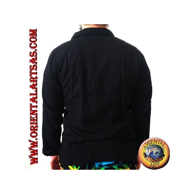 Chemise caftan à manches longues avec broderie et col en V avec col (L)