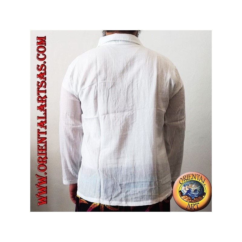 Chemise kaftan à manches longues avec broderie dragon japonais et col en V avec col (L)