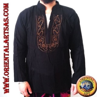 Jersey kaftan de manga larga con bordado y cuello en V con cuello coreano (L)