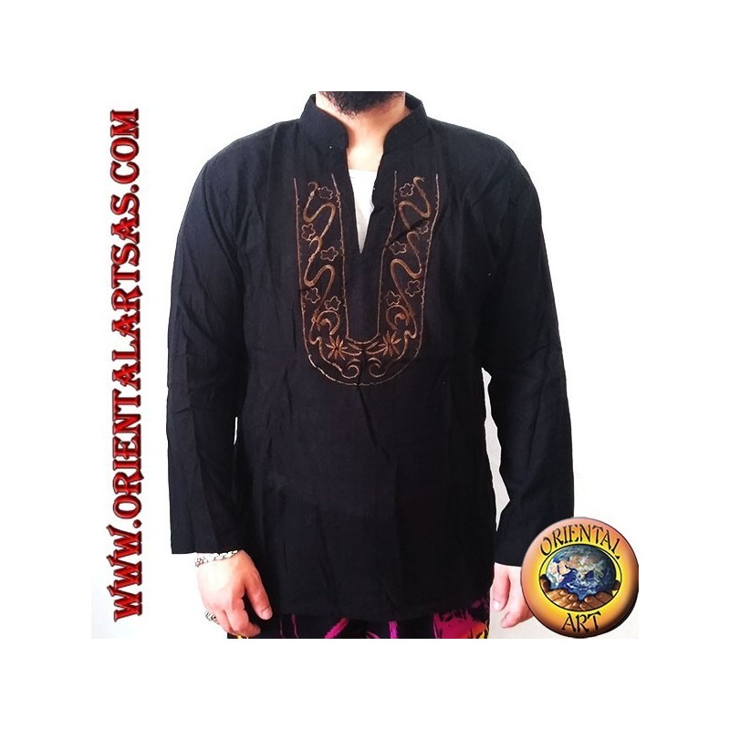 Long-sleeved kaftan sweater with embroidery and V-neck with Korean collar (L)
