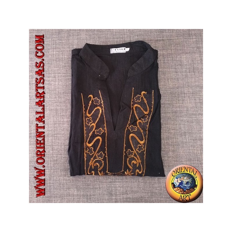 Langärmliger Kaftanpullover mit Stickerei und V-Ausschnitt mit koreanischem Kragen (L)