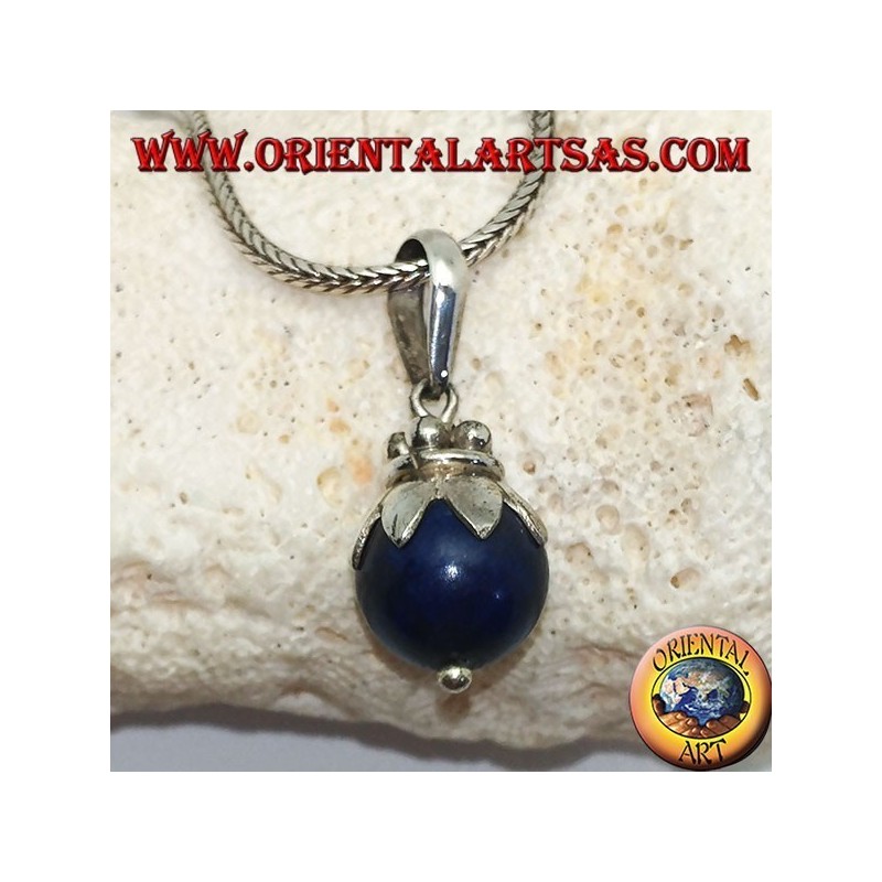 Colgante de plata con esfera y hojas de lapislázuli de frutas.