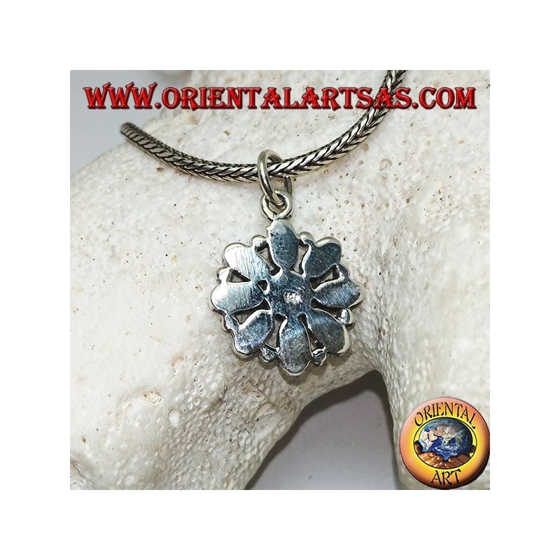 Pendentif fleur octogonal en argent avec turquoise ovale et rond au centre