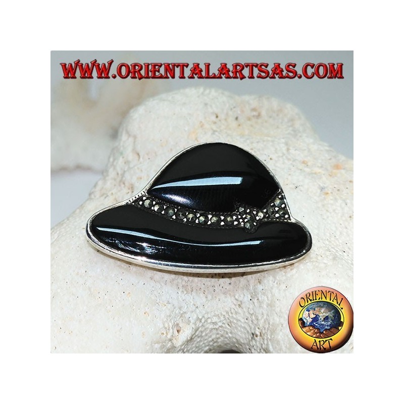 Chapeau "Cloche" en argent en onyx et marcassite