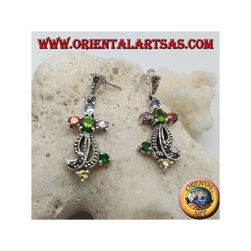 Silver earrings with mixed semiprecious stones set and marcasite