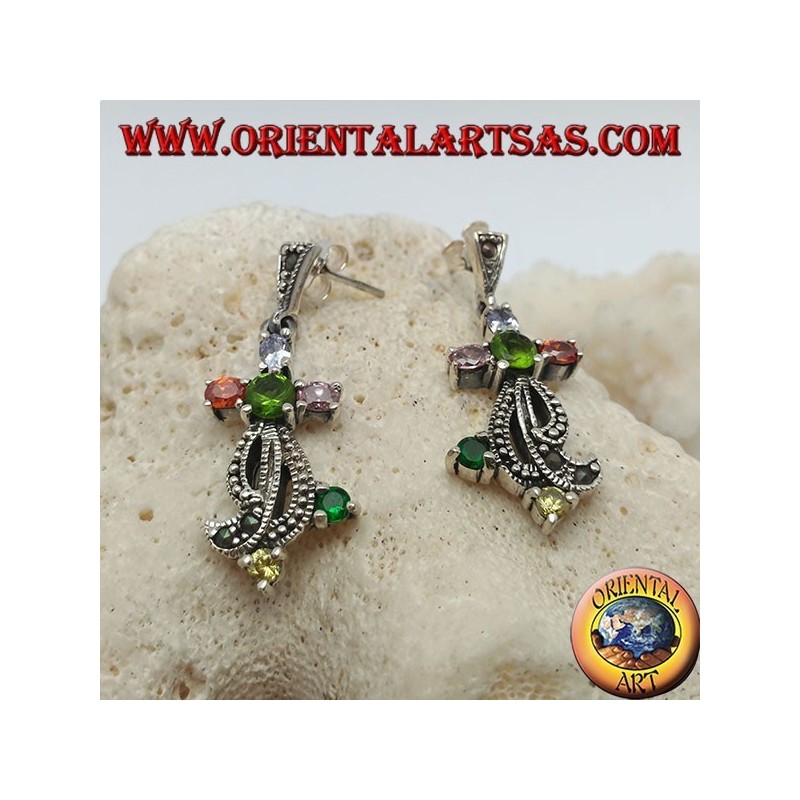 Silver earrings with mixed semiprecious stones set and marcasite