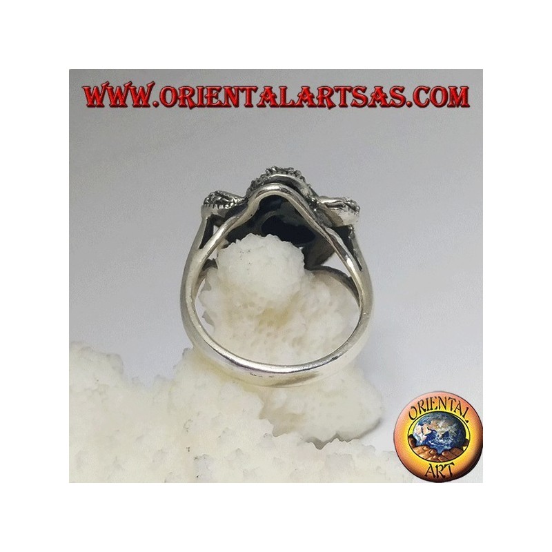 Bague en argent avec émeraude ovale naturelle sertie de fils 3D avec maracssite