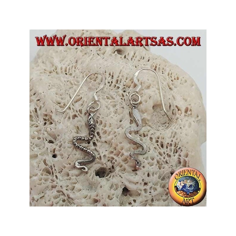 Pendientes de plata con serpiente sinuosa en movimiento.