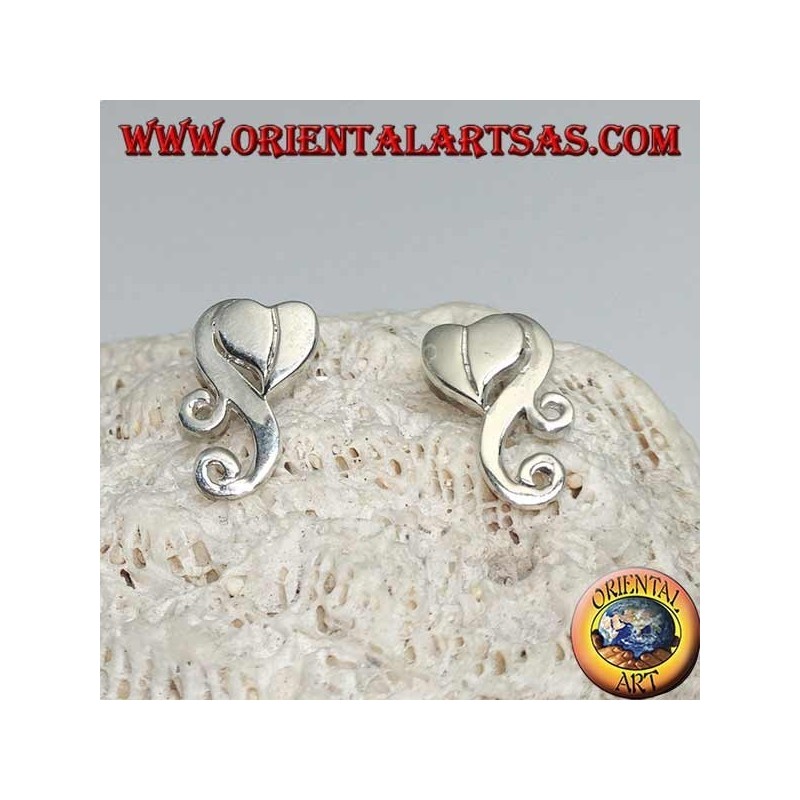 Pendientes de plata corazón con nube en lóbulo estilo hippie