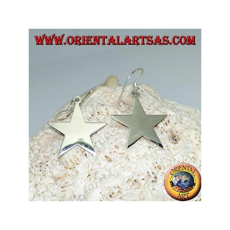Orecchini in argento pendenti con stella piatta liscia