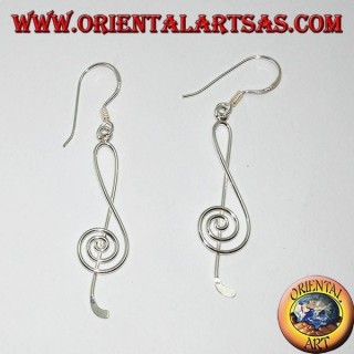 Silver pendant earrings with treble clef or treble clef thread