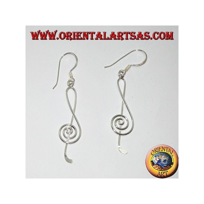 Boucles d'oreilles pendantes en argent avec clé de sol ou fil de clé de sol