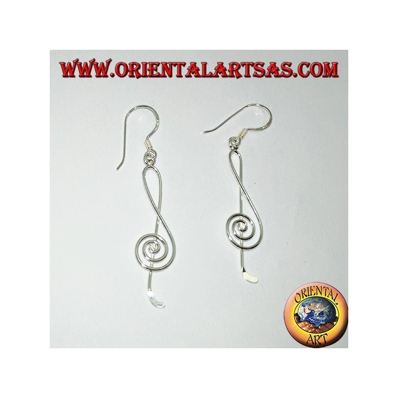 Silver pendant earrings with treble clef or treble clef thread