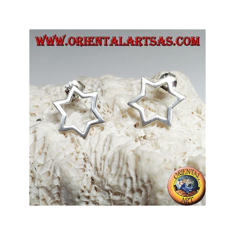 Pendientes de plata con estrella de seis puntas o Estrella de David perforada por el lóbulo