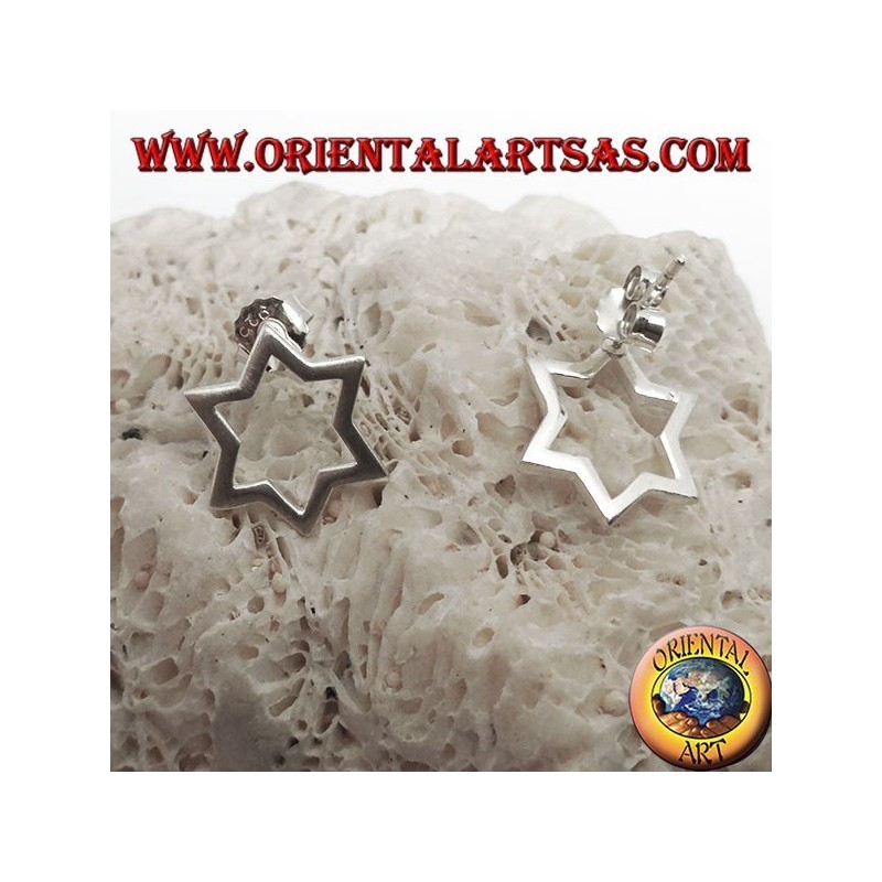 Silver earrings with six-pointed star or Star of David pierced by lobe