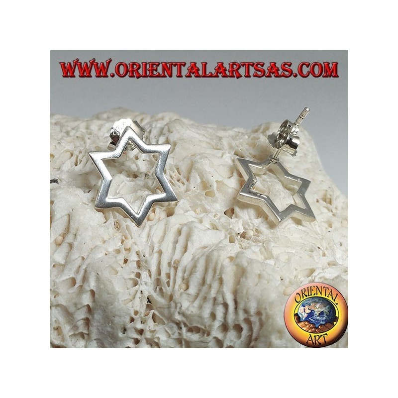 Silver earrings with six-pointed star or Star of David pierced by lobe
