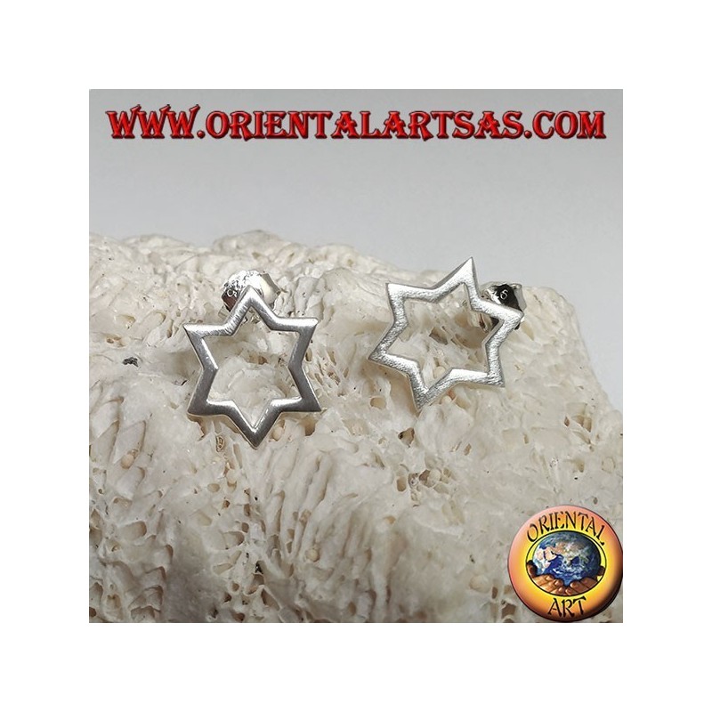 Silver earrings with six-pointed star or Star of David pierced by lobe