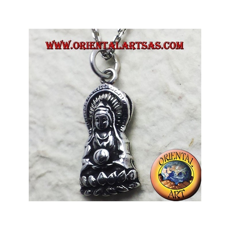 Buddha pendant on fine silver lotus