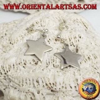 Silver earrings with lobe ball and smooth flat pendant star