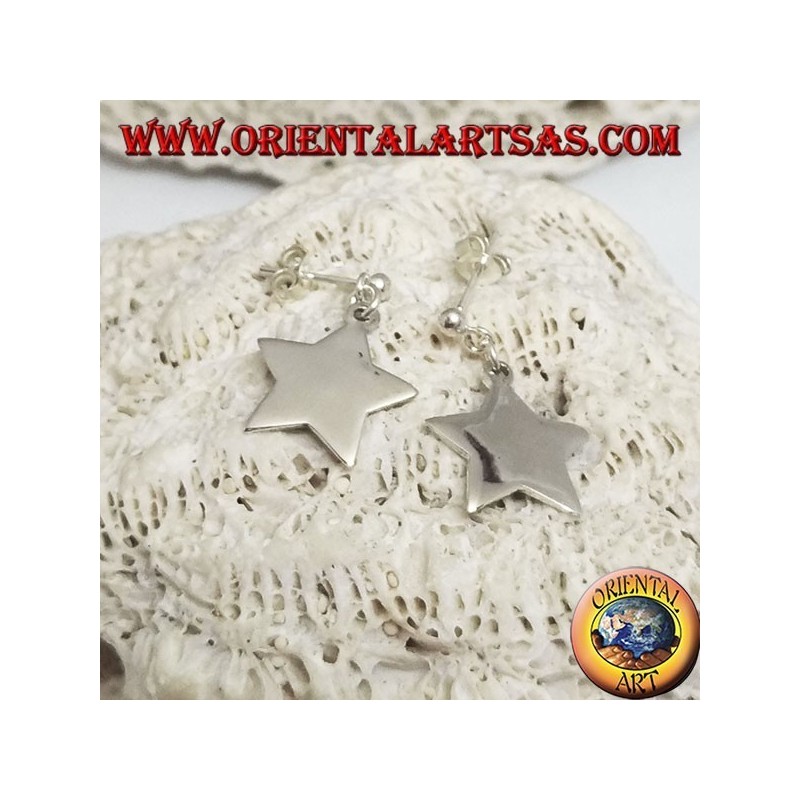 Silver earrings with lobe ball and smooth flat pendant star