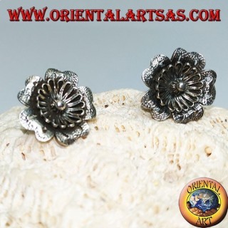Silver earrings in the shape of a flower "aquilegia" lobe