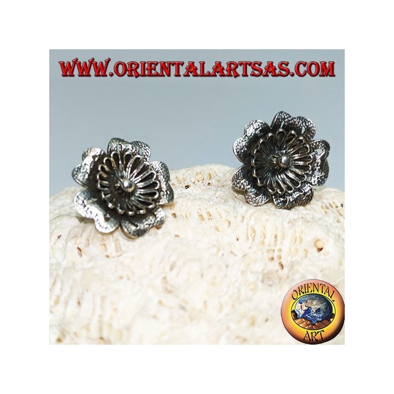 Boucles d'oreilles en argent en forme de lobe "aquilegia" fleur