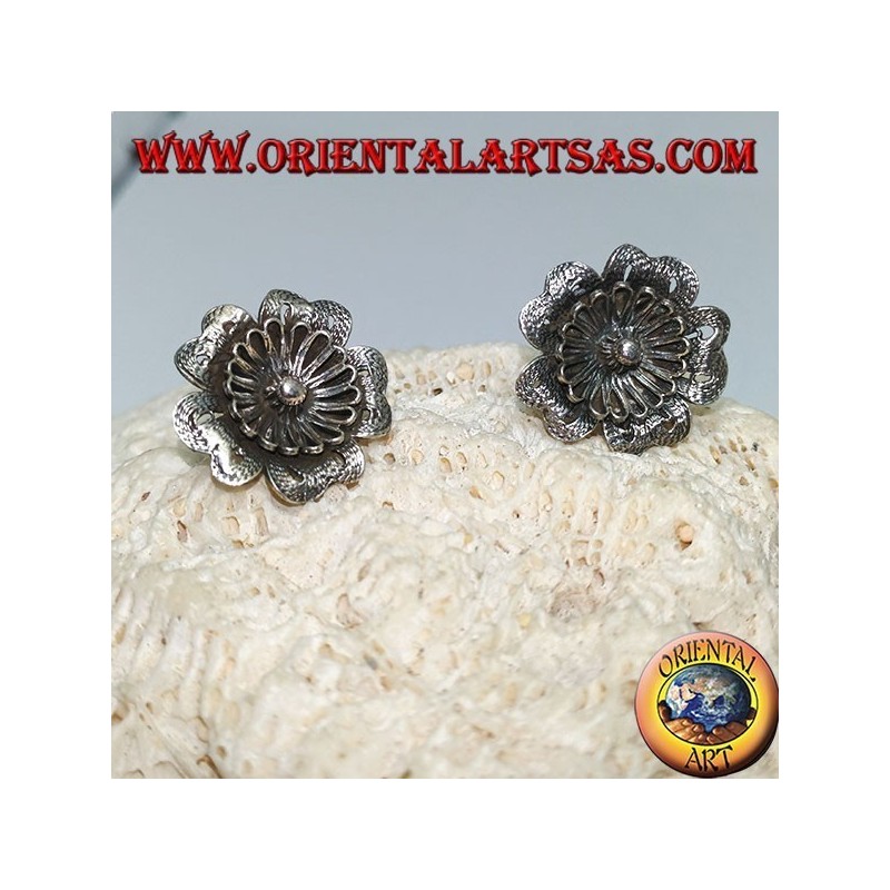 Silver earrings in the shape of a flower "aquilegia" lobe