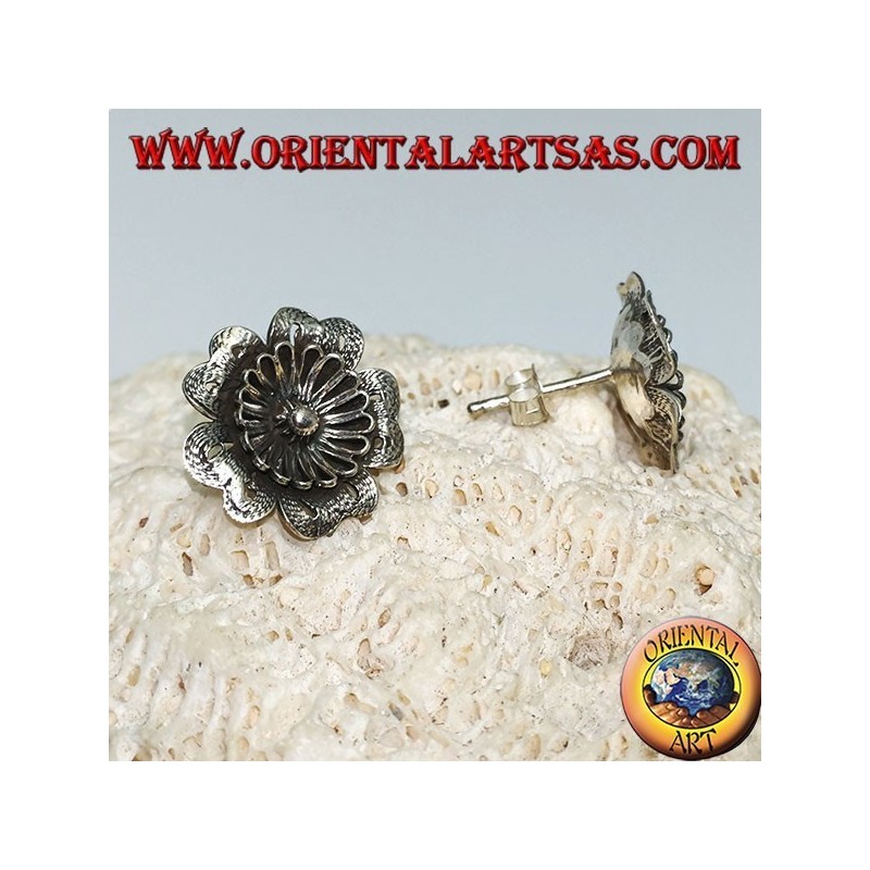 Boucles d'oreilles en argent en forme de lobe "aquilegia" fleur