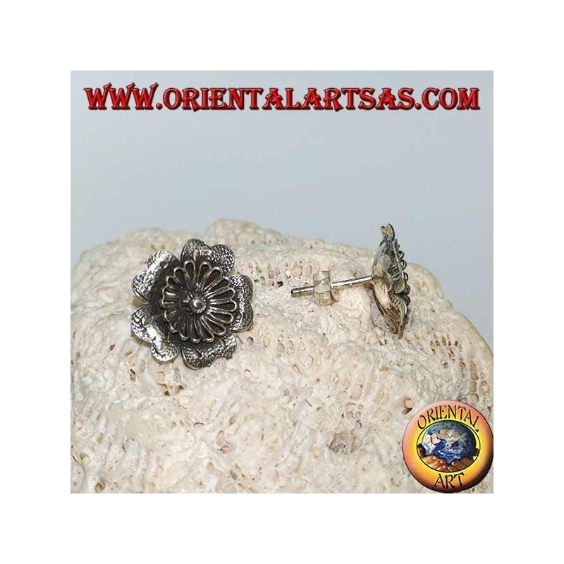 Boucles d'oreilles en argent en forme de lobe "aquilegia" fleur