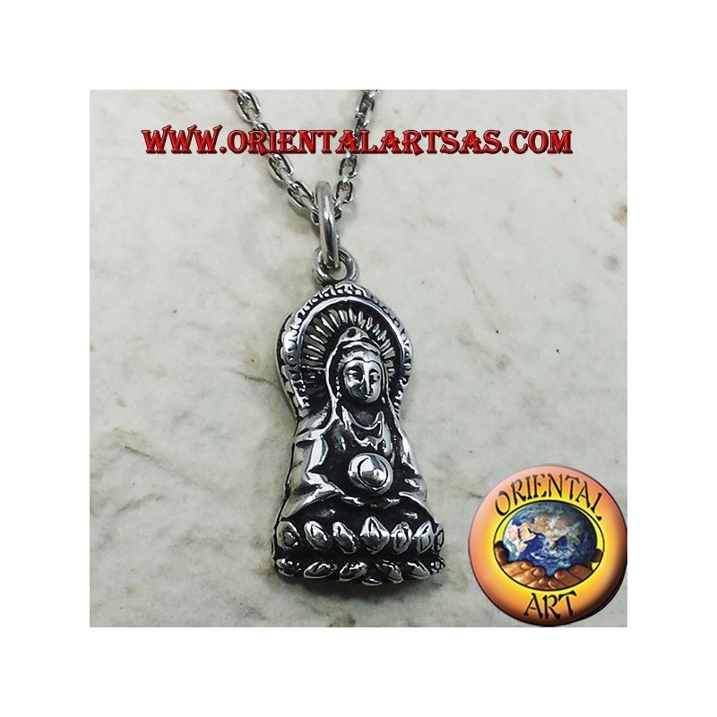 Buddha pendant on fine silver lotus