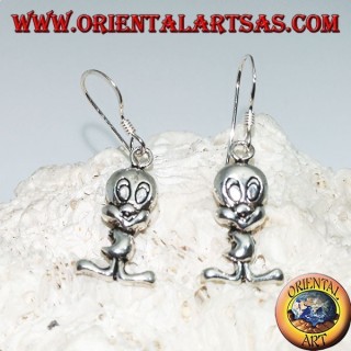 Silver pendant earrings in the shape of a chick "Tweety"