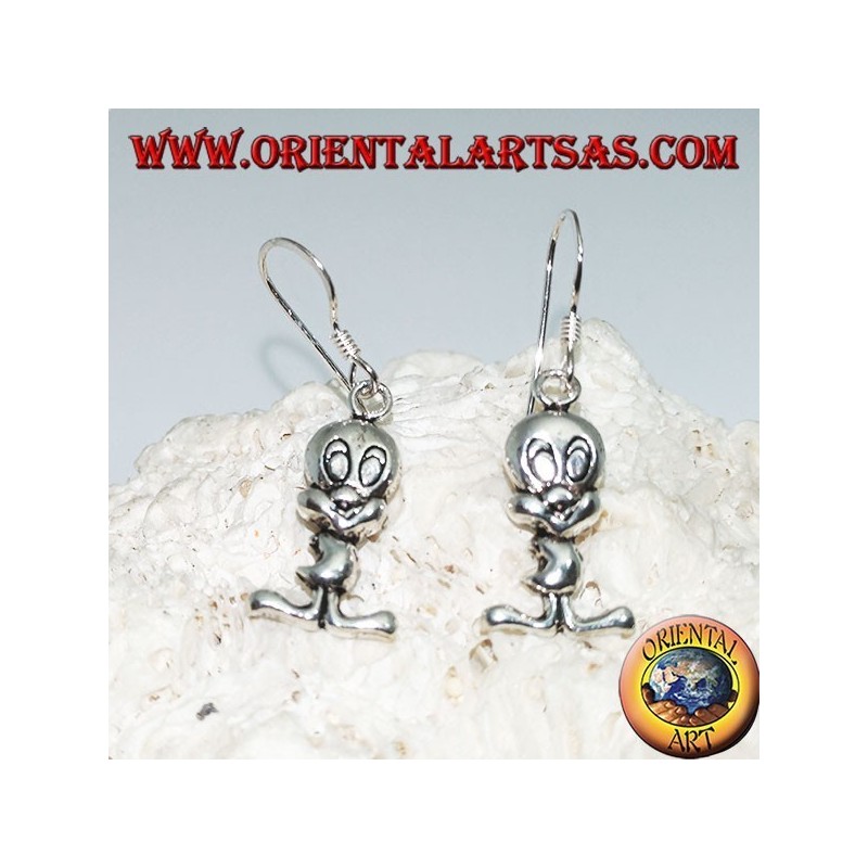 Silver pendant earrings in the shape of a chick "Tweety"