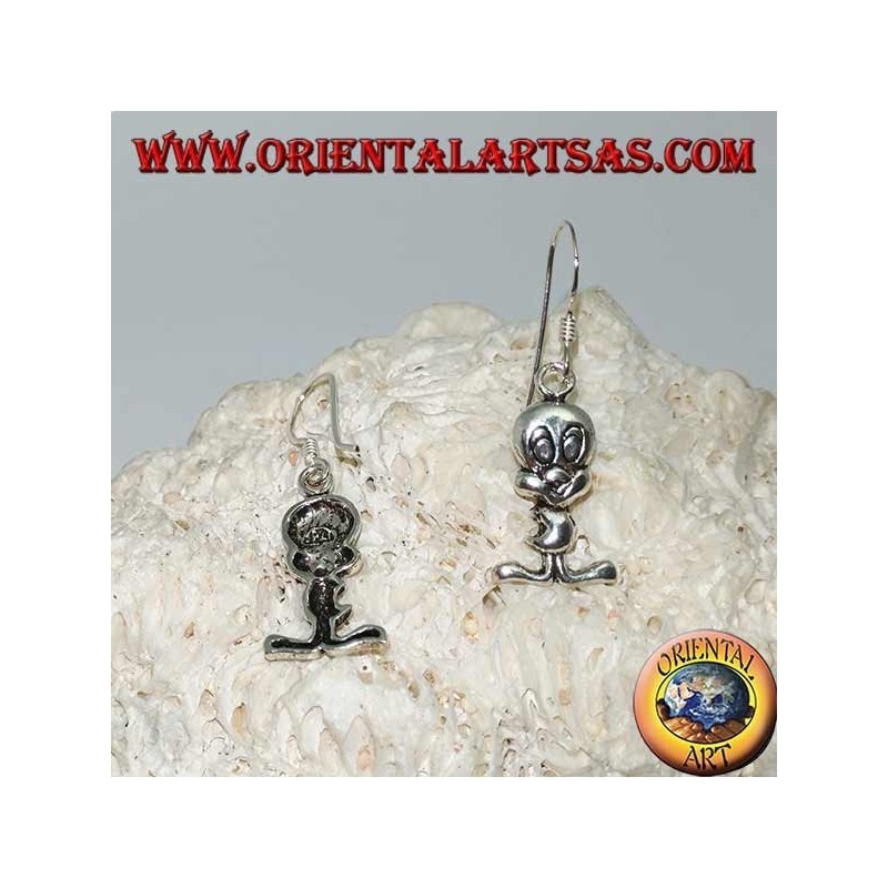 Pendientes colgantes de plata con forma de pollito "Tweety"
