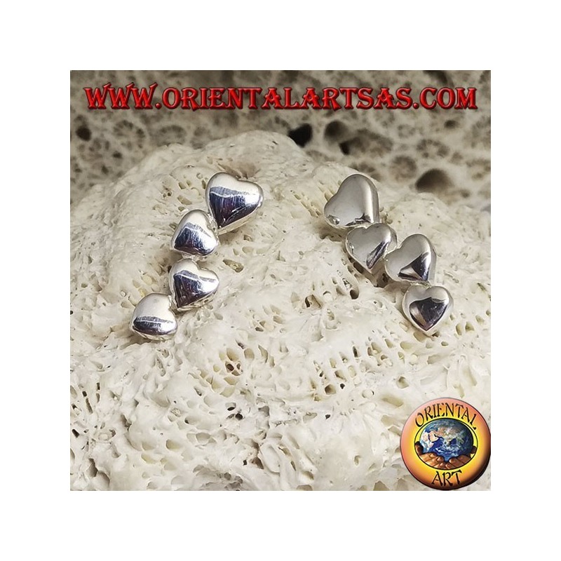 Silver earrings with a row of 4 smooth lobe hearts