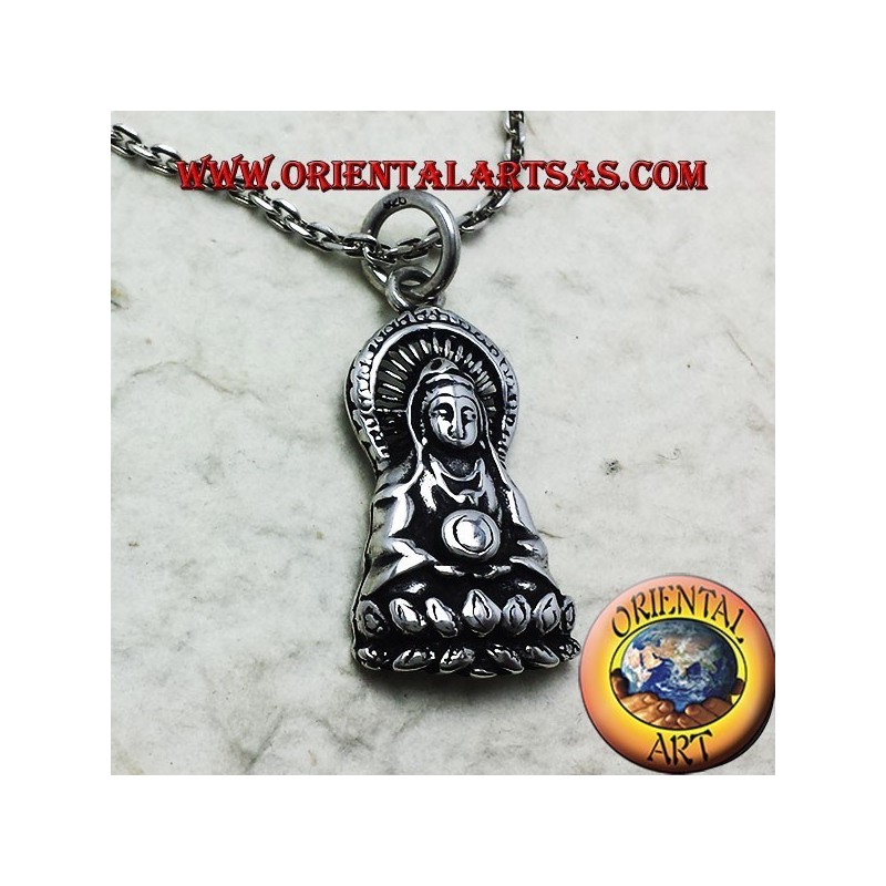 Ciondolo Buddha sul fior di loto in argento