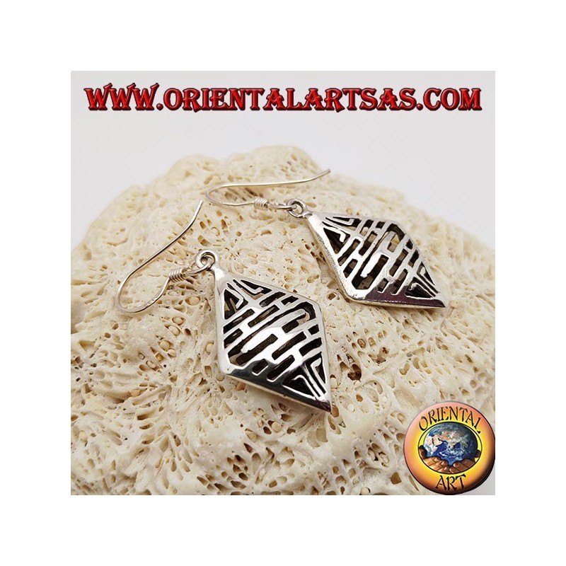 Silver earrings with openwork design with horizontal double-sided lines