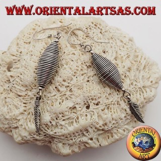 Boucles d'oreilles en fil d'argent double cône avec pendentif plume