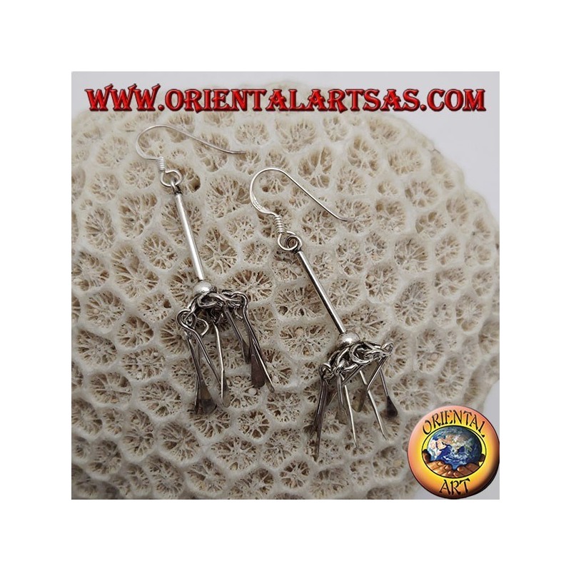 Silver umbrella earrings with hanging plates