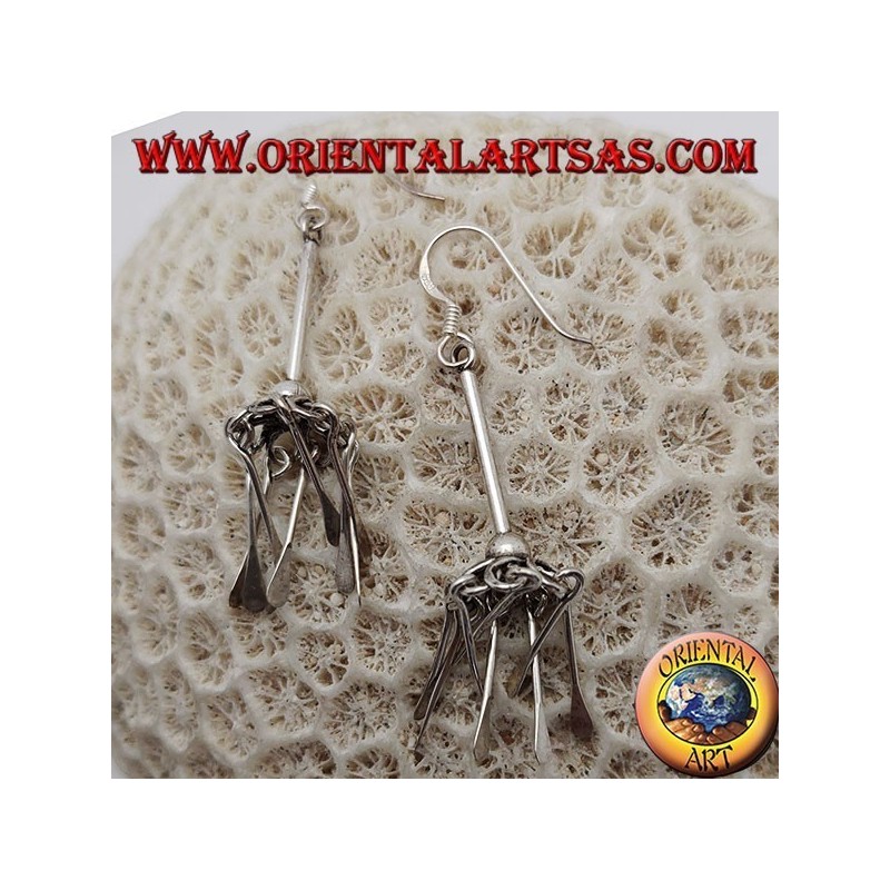 Boucles d'oreilles parapluie en argent avec plaques suspendues