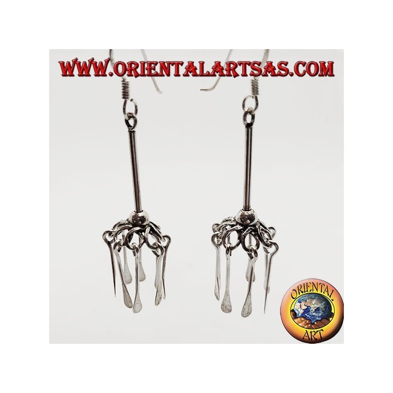 Silver umbrella earrings with hanging plates