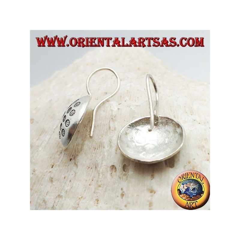 Silver earrings, rounded circle with bas-relief hammered discs