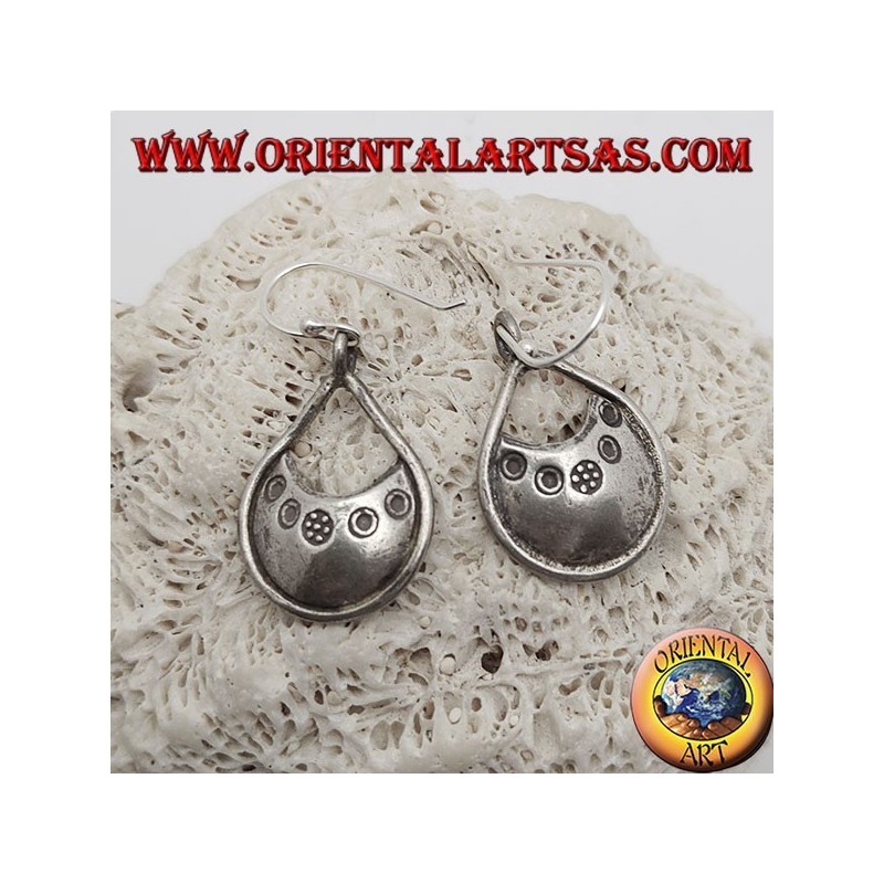 Silver drop earrings with bas-relief engravings