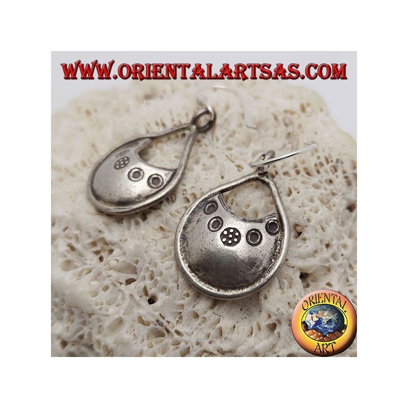 Silver drop earrings with bas-relief engravings