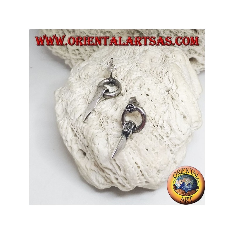 Silver earrings with lobe headband with lance tip pendant