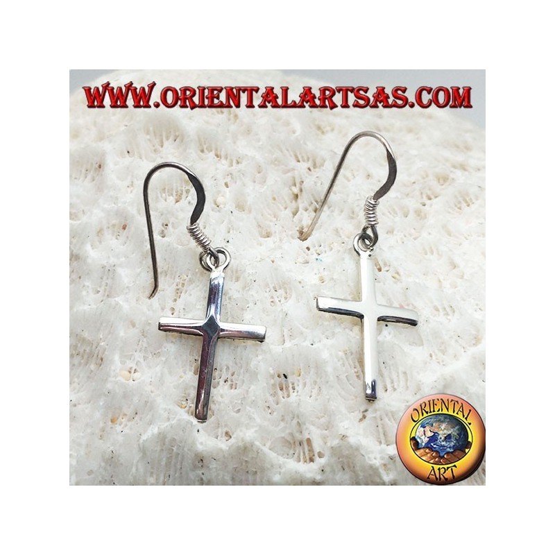 Boucles d'oreilles en argent avec pendentif simple croix chrétienne lisse