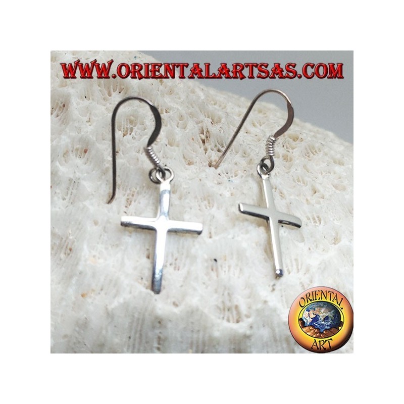 Boucles d'oreilles en argent avec pendentif simple croix chrétienne lisse