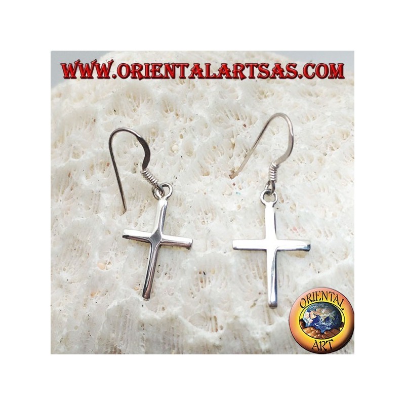 Boucles d'oreilles en argent avec pendentif simple croix chrétienne lisse