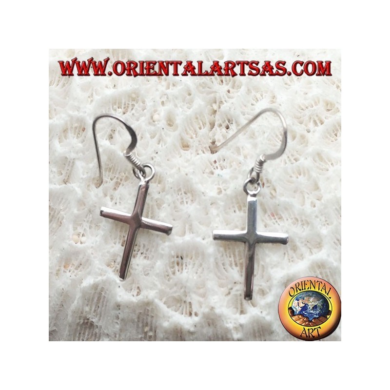Orecchini in argento con croce cristiana semplice liscia pendente