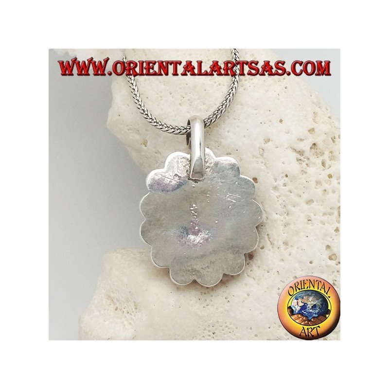 Large flower silver pendant with Tibetan natural oval turquoise and round corals